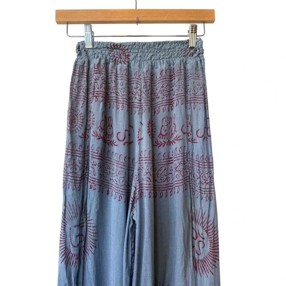 Boho Wide Leg Side Slit Hippie Whimsigoth Pants Size S Festival Indie Celestial
